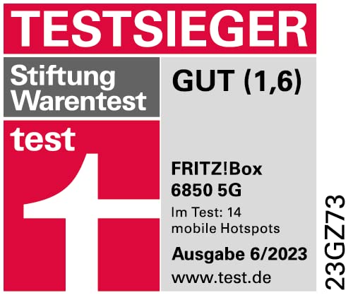 FRITZ!Box 6850 5G (Mobilfunk-Internet bis zu 1.300 MBit/s, WLAN AC+N bis 866 MBit/s (5 GHz) & 400 MBit/s (2,4 GHz), 4 x Gigabit-LAN, DECT-Basis, USB 3.0, geeignet für Deutschland)